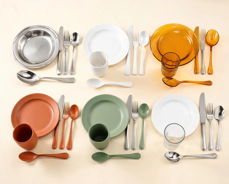Oneida flatware and dinnerware shown in coordinated finishes