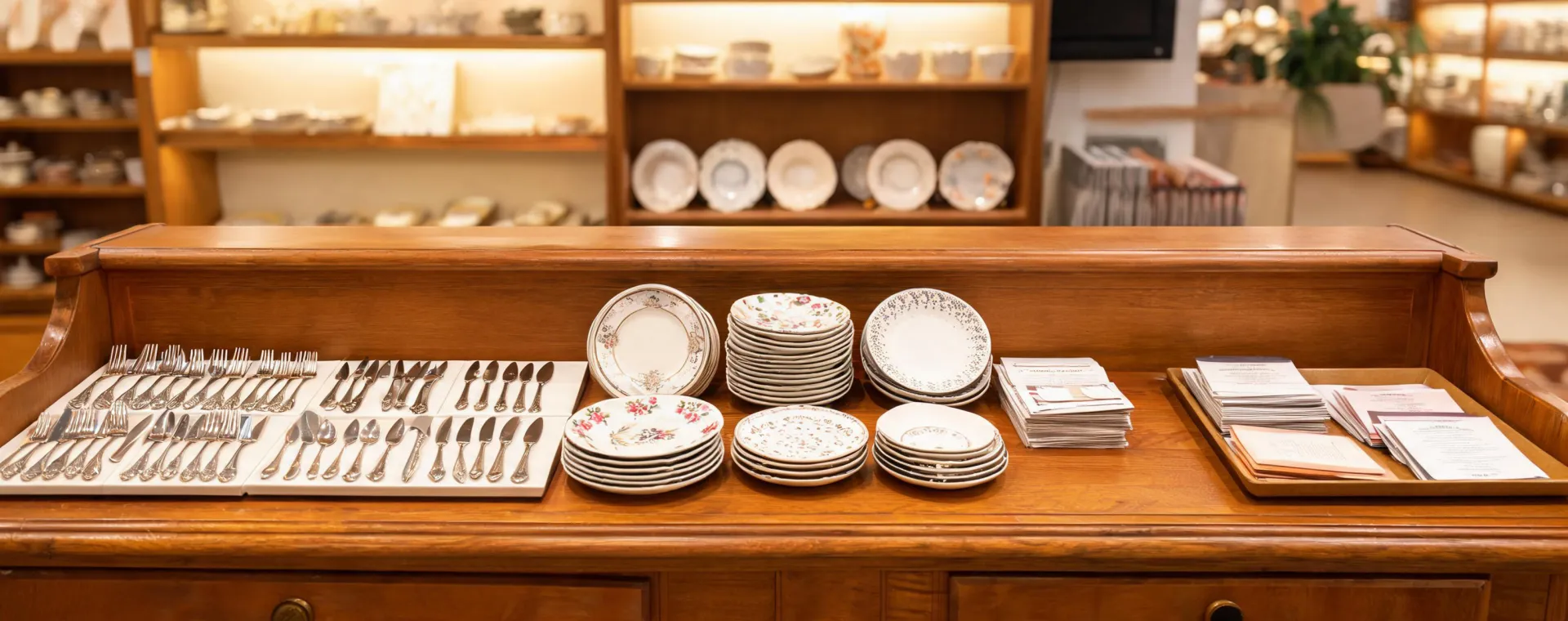 Oneida service table with pattern samples